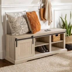 48" Transitional Sliding Door Wood And Metal Bench - Saracina Home -Saracina Home GUEST 7e7d3fd3 cfbe 404d baa2 6aa5913b5340