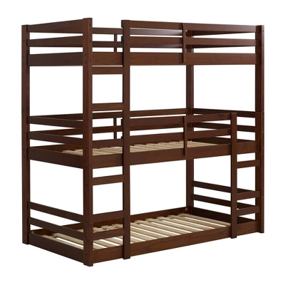 Twin Indy Solid Wood Triple Bunk Bed Walnut - Saracina Home 1 Twin Indy Solid Wood Triple Bunk Bed Walnut - Saracina Home
