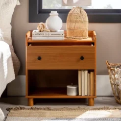 Katie Transitional Tray Top 1 Drawer Solid Wood Nightstand Caramel - Saracina Home 38 Katie Transitional Tray Top 1 Drawer Solid Wood Nightstand Caramel - Saracina Home -Saracina Home GUEST 80520463 6c45 41f8 be4d 07a5e7b8076b