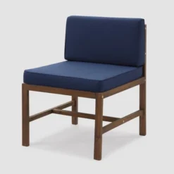 Modular Acacia Wood Armless Patio Chair With Cushion - Dark Brown/Navy - Saracina Home -Saracina Home GUEST 8327140f 3a86 469d a392 a4971e62044f