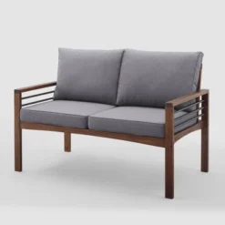 Saybrook Modern Metal And Wood Patio Loveseat - Gray/Dark Brown - Saracina Home 14 Saybrook Modern Metal And Wood Patio Loveseat - Gray/Dark Brown - Saracina Home -Saracina Home GUEST 87e73a6f 2a88 4b08 836f e43bcdbd4760
