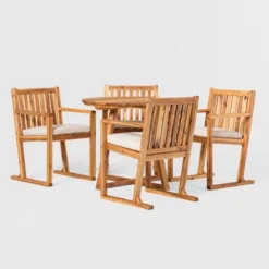 Saracina Home 5pc Modern Slatted Acacia Outdoor Dining Set With Round Table 11 Saracina Home 5pc Modern Slatted Acacia Outdoor Dining Set With Round Table -Saracina Home GUEST 8dc53612 7be6 4a13 bb62 ccfb9aa09886
