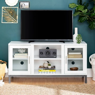 Pierceton Modern Double Glass Door With Metal Legs TV Stand For TVs Up To 58" White - Saracina Home 7 Pierceton Modern Double Glass Door With Metal Legs TV Stand For TVs Up To 58" White - Saracina Home - Image 7