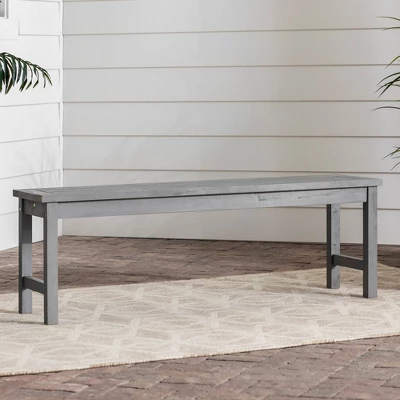 Ravenscroft Modern Boho Acacia Wood Slat Top Outdoor Dining Bench - Gray Wash - Saracina Home 1 Ravenscroft Modern Boho Acacia Wood Slat Top Outdoor Dining Bench - Gray Wash - Saracina Home