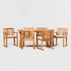 Saracina Home 7pc Modern Slatted Acacia Outdoor Dining Set With Trapezoid Legs 11 Saracina Home 7pc Modern Slatted Acacia Outdoor Dining Set With Trapezoid Legs -Saracina Home GUEST 9889baa9 16cd 49e5 96b0 15f22df1dab4