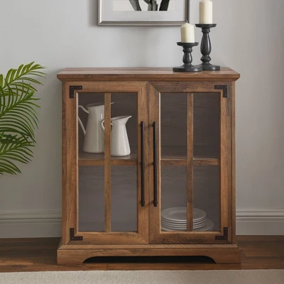 Avalene Modern Farmhouse 2 Door Glass Windowpane Accent Cabinet Rustic Oak - Saracina Home 2 Avalene Modern Farmhouse 2 Door Glass Windowpane Accent Cabinet Rustic Oak - Saracina Home - Image 2