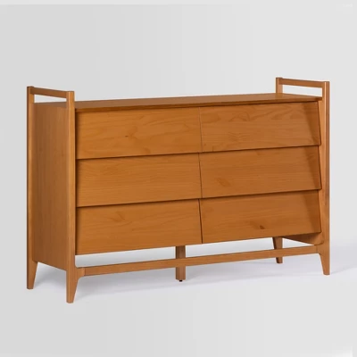 Mid-Century Modern Solid Wood Paneled 6 Drawer Dresser - Saracina Home 2 Mid-Century Modern Solid Wood Paneled 6 Drawer Dresser - Saracina Home - Image 2