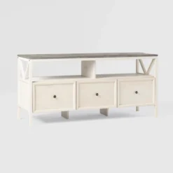 Farmhouse 3 Drawer Wood TV Stand For TVs Up To 65" - Saracina Home -Saracina Home GUEST 9c05f01d 83d8 411e ae5d 3185861747c7