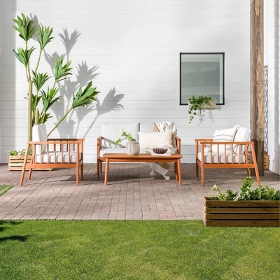 Saracina Home 4pc Modern Boho Eucalyptus Spindle Outdoor Conversation Set 1 Saracina Home 4pc Modern Boho Eucalyptus Spindle Outdoor Conversation Set