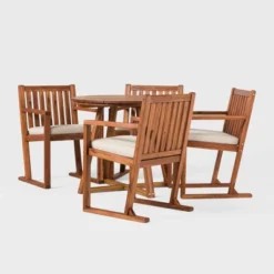 Saracina Home 5pc Modern Slatted Acacia Outdoor Dining Set With Round Table 8 Saracina Home 5pc Modern Slatted Acacia Outdoor Dining Set With Round Table -Saracina Home GUEST 9ed234b4 a32f 4569 b4c3 c06ec5fe0cf4