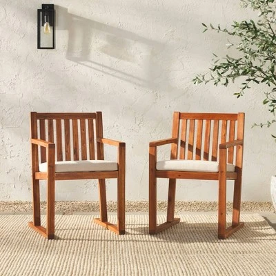Saracina Home 2pk Acacia Modern Slat-Back Patio Dining Chairs With Cushions 1 Saracina Home 2pk Acacia Modern Slat-Back Patio Dining Chairs With Cushions