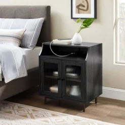 Fluted Glass Double Door Nightstand With USB Port - Saracina Home 13 Fluted Glass Double Door Nightstand With USB Port - Saracina Home -Saracina Home GUEST a616d72a 530d 4ed9 b82d 9d5a0295fb38