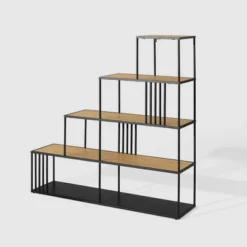 55.5" Modern 4 Shelf With Metal Bar Room Divider Bookcase Coastal Oak/Black - Saracina Home 12 55.5" Modern 4 Shelf With Metal Bar Room Divider Bookcase Coastal Oak/Black - Saracina Home -Saracina Home GUEST b0dd5f61 84fc 4575 9f0d 8fd93ec26adc