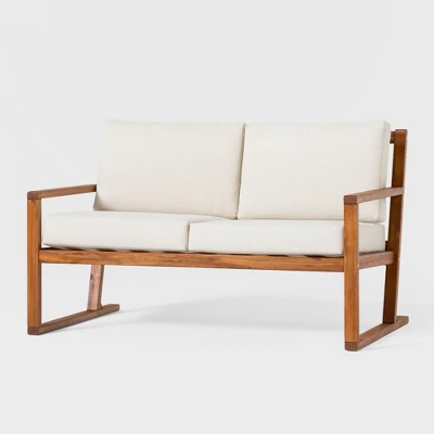 Saracina Home Modern Slat -Back Acacia Outdoor Bench With Cushions 3 Saracina Home Modern Slat -Back Acacia Outdoor Bench With Cushions - Image 3
