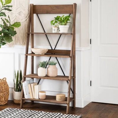 68.25" Boho 4 Tier Solid Wood Ladder Bookshelf Plant Stand - Saracina Home 2 68.25" Boho 4 Tier Solid Wood Ladder Bookshelf Plant Stand - Saracina Home - Image 2
