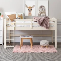 Twin Solid Pine Wood Low Loft Bed White - Saracina Home