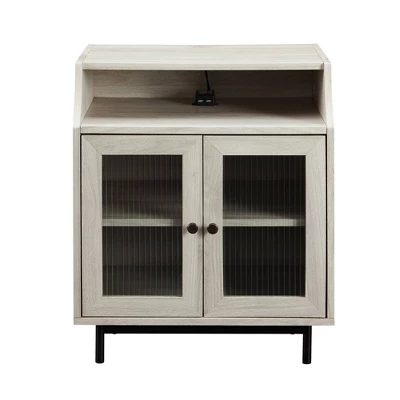 Fluted Glass Double Door Nightstand With USB Port - Saracina Home 2 Fluted Glass Double Door Nightstand With USB Port - Saracina Home - Image 2