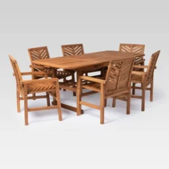 7pc Slatted Extendable Acacia Wood Patio Dining Set - Saracina Home