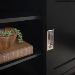 Sliding Door Transitional Wood Storage TV Stand For TVs Up To 80" Black - Saracina Home -Saracina Home GUEST c1ca9e16 b7ff 49a2 a502 6baf478139ed