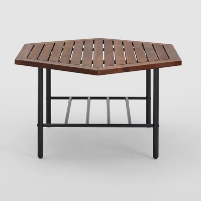 Saybrook Modern Metal And Wood Patio Hexagon Coffee Table - Dark Brown - Saracina Home 2 Saybrook Modern Metal And Wood Patio Hexagon Coffee Table - Dark Brown - Saracina Home - Image 2