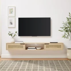 Modern Boho Floating TV Stand For TVs Up To 80" With Rattan Doors Coastal Oak - Saracina Home 11 Modern Boho Floating TV Stand For TVs Up To 80" With Rattan Doors Coastal Oak - Saracina Home -Saracina Home GUEST cdeb4d3e c8db 482f bceb 3f6259779594
