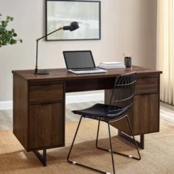 DuPonte Modern Double Sided Pedestal Executive Desk Dark Walnut - Saracina Home -Saracina Home GUEST ce88555d d014 4eb0 bd5f 6d83bd8203f3