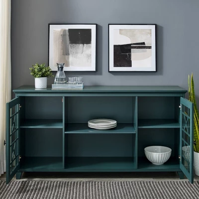 Bayland Transitional Double Fretwork Door Sideboard Antique Dark Teal - Saracina Home 1 Bayland Transitional Double Fretwork Door Sideboard Antique Dark Teal - Saracina Home