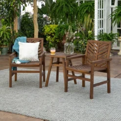 3pc Slatted Chevron Acacia Wood Patio Chat Set - Saracina Home