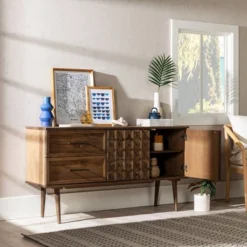 58" Modern Boho Solid Pine Wood Closed Storage Sideboard Brown - Saracina Home 26 58" Modern Boho Solid Pine Wood Closed Storage Sideboard Brown - Saracina Home -Saracina Home GUEST d5c808a3 4500 410f a047 32c2501f934a