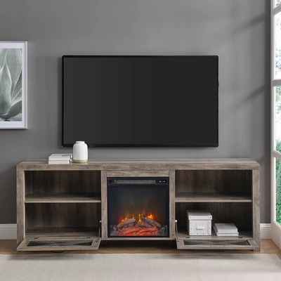 Newark Industrial Farmhouse Drop Down Metal Mesh X Door With Electric Fireplace TV Stand For TVs Up To 80" - Saracina Home 6 Newark Industrial Farmhouse Drop Down Metal Mesh X Door With Electric Fireplace TV Stand For TVs Up To 80" - Saracina Home - Image 6