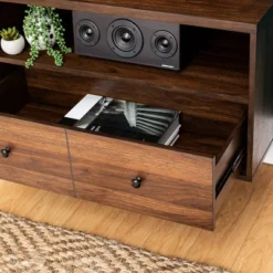 Modern Vinyl Record Player Storage TV Stand For TVs Up To 65" Dark Walnut - Saracina Home -Saracina Home GUEST da3c3527 13f3 4543 9538 6f78de8aa248