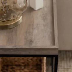 Rosalyn Urban Industrial Glam Square Tray Side Table With Metal Mesh Shelf Gray Wash - Saracina Home -Saracina Home GUEST dec533e9 351f 400b beb5 a5807465bc41
