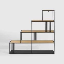 55.5" Modern 4 Shelf With Metal Bar Room Divider Bookcase Coastal Oak/Black - Saracina Home 11 55.5" Modern 4 Shelf With Metal Bar Room Divider Bookcase Coastal Oak/Black - Saracina Home -Saracina Home GUEST e2b6c1ac 89cc 4599 81cf 4c065be0aa23