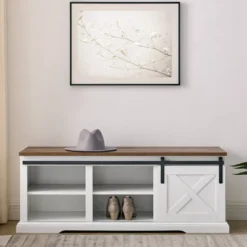 48" Transitional Sliding Barn Door Wood Bench White/Rustic Oak - Saracina Home 10 48" Transitional Sliding Barn Door Wood Bench White/Rustic Oak - Saracina Home -Saracina Home GUEST e41a4a30 a485 4b73 8d3c 341bfba78996