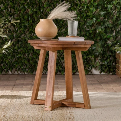 Saracina Home Modern Slatted Round Acacia Accent Table 2 Saracina Home Modern Slatted Round Acacia Accent Table - Image 2