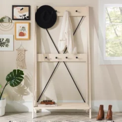 68" Solid Wood X Back Angled Hall Tree White Wash - Saracina Home 23 68" Solid Wood X Back Angled Hall Tree White Wash - Saracina Home -Saracina Home GUEST ea1e1754 a772 448f ae28 8c2dce3fdc3f