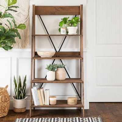 68.25" Boho 4 Tier Solid Wood Ladder Bookshelf Plant Stand - Saracina Home 1 68.25" Boho 4 Tier Solid Wood Ladder Bookshelf Plant Stand - Saracina Home
