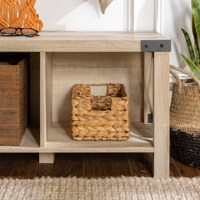 Sophie Rustic Industrial X Frame Entry Bench With 3 Cubbies - Saracina Home 2 Sophie Rustic Industrial X Frame Entry Bench With 3 Cubbies - Saracina Home - Image 2