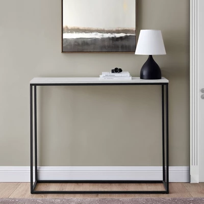 Owen Urban Box Frame Entryway Table Faux Marble White/Black - Saracina Home 2 Owen Urban Box Frame Entryway Table Faux Marble White/Black - Saracina Home - Image 2
