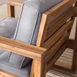 Galia 2pc Square Leg Acacia Wood Chair And Ottoman With Cushions - Brown - Saracina Home -Saracina Home GUEST f6f6e547 6294 449d 85a4 fb0c84615d8a