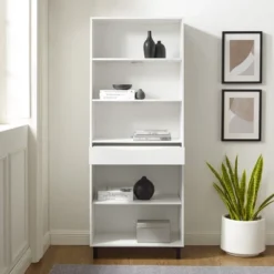 72.5" Mid-Century Modern 1 Drawer Angled Bookshelf - Saracina Home 20 72.5" Mid-Century Modern 1 Drawer Angled Bookshelf - Saracina Home -Saracina Home GUEST f7b3e476 2294 4b33 8431 b32d58501d00