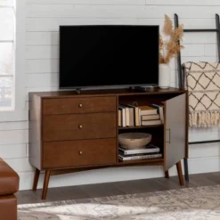 Mid-Century Modern With Closed Storage TV Stand For TVs Up To 58" Walnut - Saracina Home 24 Mid-Century Modern With Closed Storage TV Stand For TVs Up To 58" Walnut - Saracina Home -Saracina Home GUEST f89ee84d 87ad 48e2 a670 ba1cc508510a